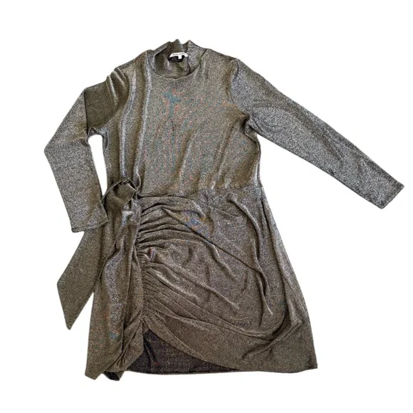 REFORMATION Paprika Gold Sparkle Long Sleeve Stretchy Knotted Dress - Picture 7 of 9